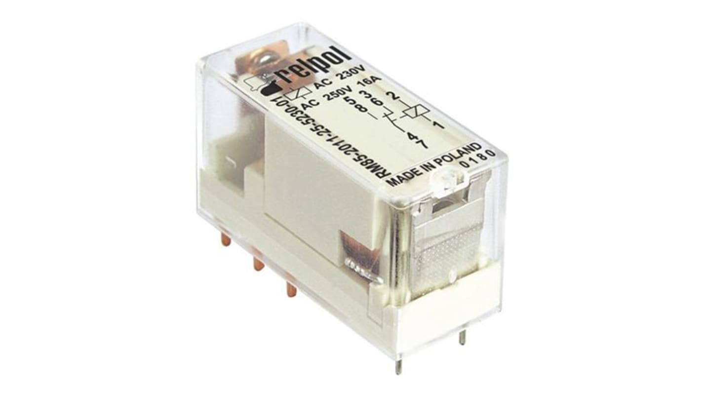 Relpol PCB Mount Power Relay, 110V dc Coil, 16A Switching Current
