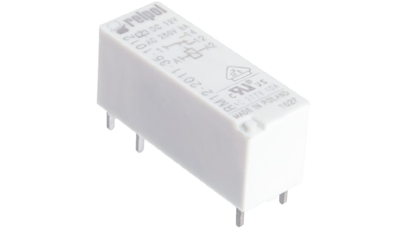 Relpol PCB Mount Power Relay, 12V dc Coil, 8A Switching Current