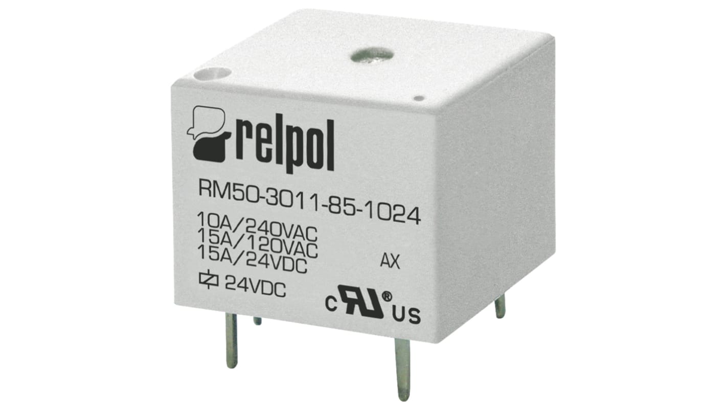 Relpol PCB Mount Power Relay, 9V dc Coil, 15A Switching Current, SPDT