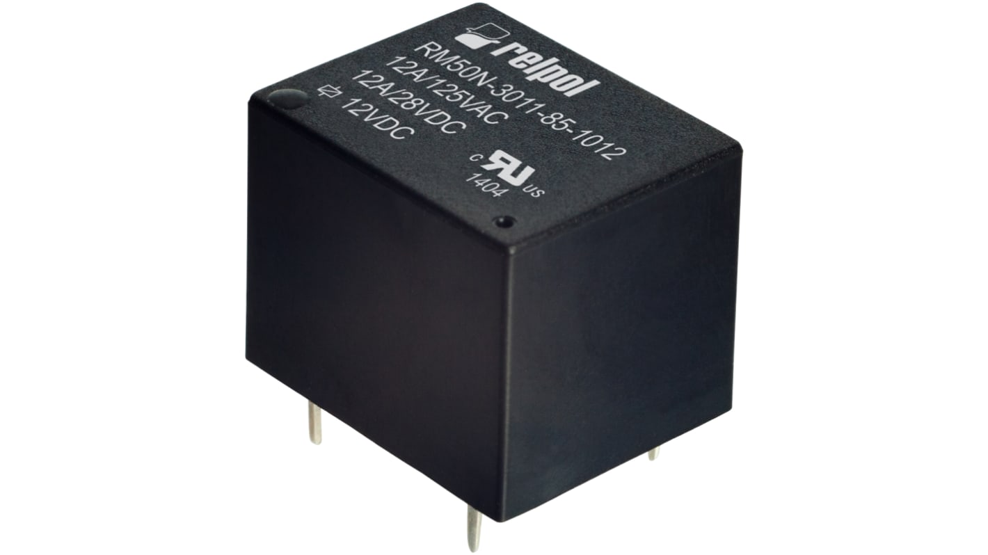 Relé de potencia sin enclavamiento Relpol de 1 polo, bobina 12V dc, 12A, Montaje en PCB