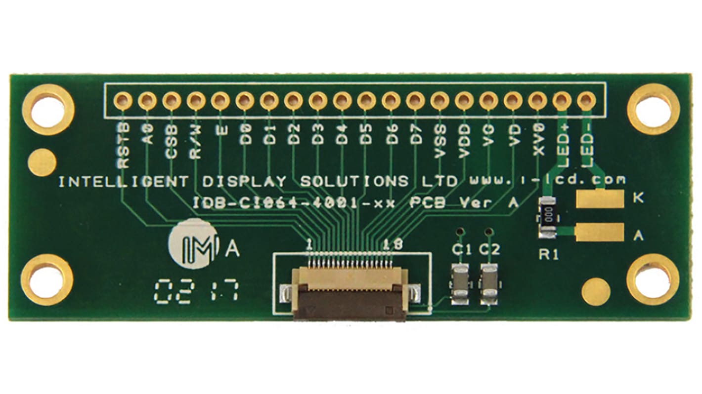 IDS IDB-CI064-4001-XX-02, Breakout Board LCD Display Breakout Board for CI064-4001-xx 2x16 Alphanumeric Display