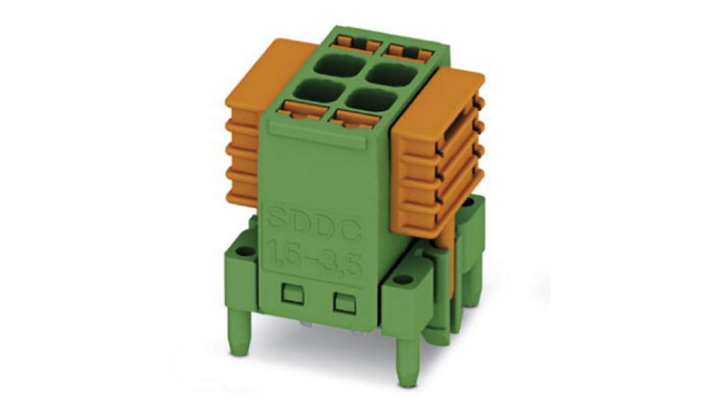 Phoenix Contact SDDC 1.5/ 2-PV-3.5 Series PCB Terminal Block, 2-Contact, 3.5mm Pitch, Through Hole Mount, 2-Row, Screw