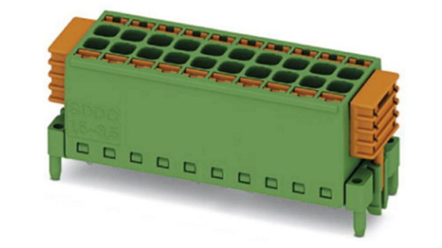 Phoenix Contact SDDC 1.5/10-PV-3.5 Series PCB Terminal Block, 10-Contact, 3.5mm Pitch, Through Hole Mount, 2-Row, Screw