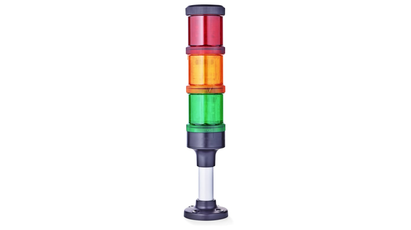 AUER Signal ECOmodul70 Series Red/Green/Amber Signal Tower, 3 Lights, 24 V ac/dc, Base Mount