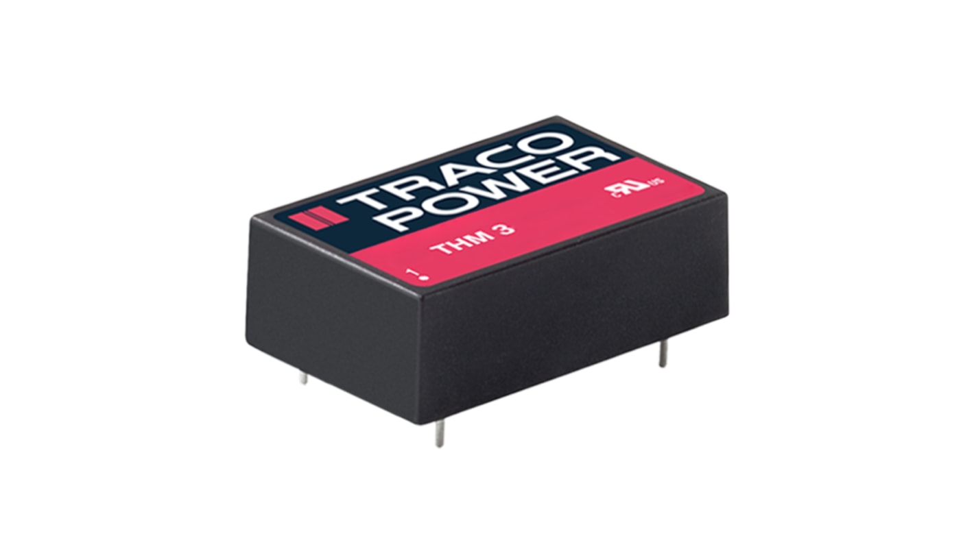 TRACOPOWER THM 3 DC-DC Converter, 3.3V dc/ 1A Output, 4.5 → 9 V dc Input, 3W, PCB Mount, +90°C Max Temp -40°C