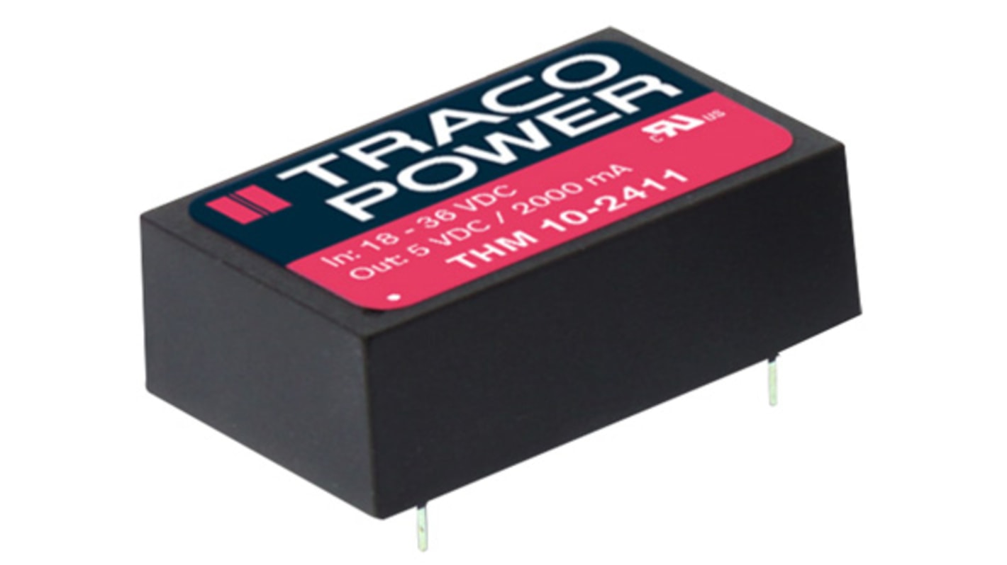 TRACOPOWER THM 10 DC-DC Converter, 24V dc/ 416mA Output, 18 → 36 V dc Input, 10W, PCB Mount, +90°C Max Temp