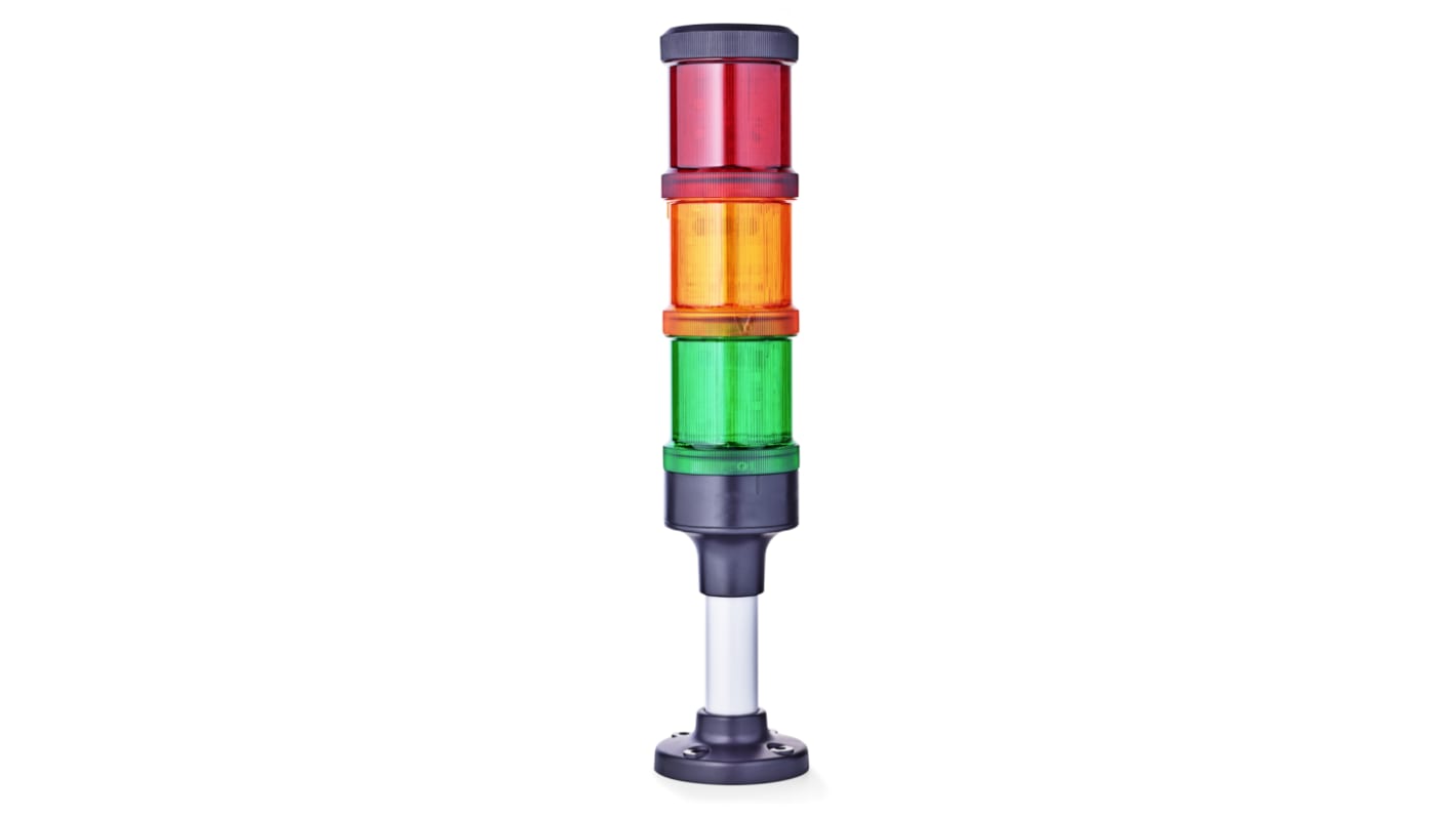 AUER Signal ECOmodul60 Series Red/Green/Amber Signal Tower, 3 Lights, 24 V ac/dc, Base Mount