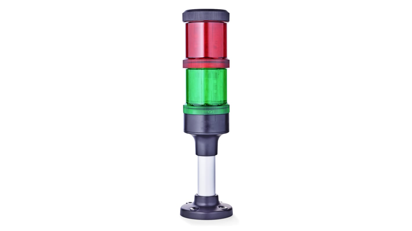 AUER Signal ECOmodul60 Series Red/Green Signal Tower, 2 Lights, 24 V ac/dc, Base Mount