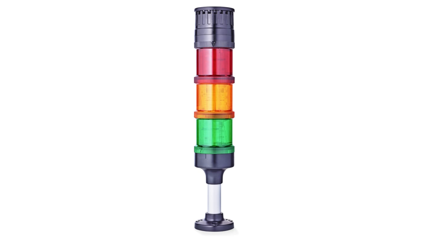 AUER Signal ECOmodul60 Series Red/Green/Amber Buzzer Signal Tower, 3 Lights, 24 V ac/dc, Base Mount