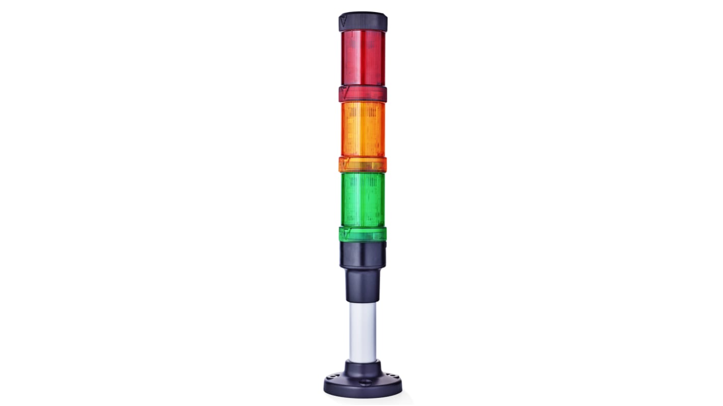 AUER Signal ECOmodul40 Series Red/Green/Amber Signal Tower, 3 Lights, 24 V ac/dc, Base Mount