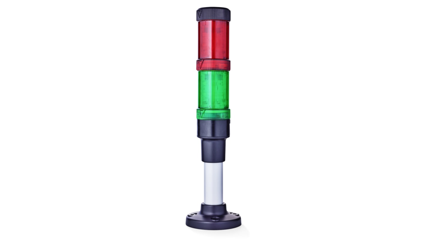 AUER Signal ECOmodul40 Series Red/Green Signal Tower, 2 Lights, 24 V ac/dc, Base Mount