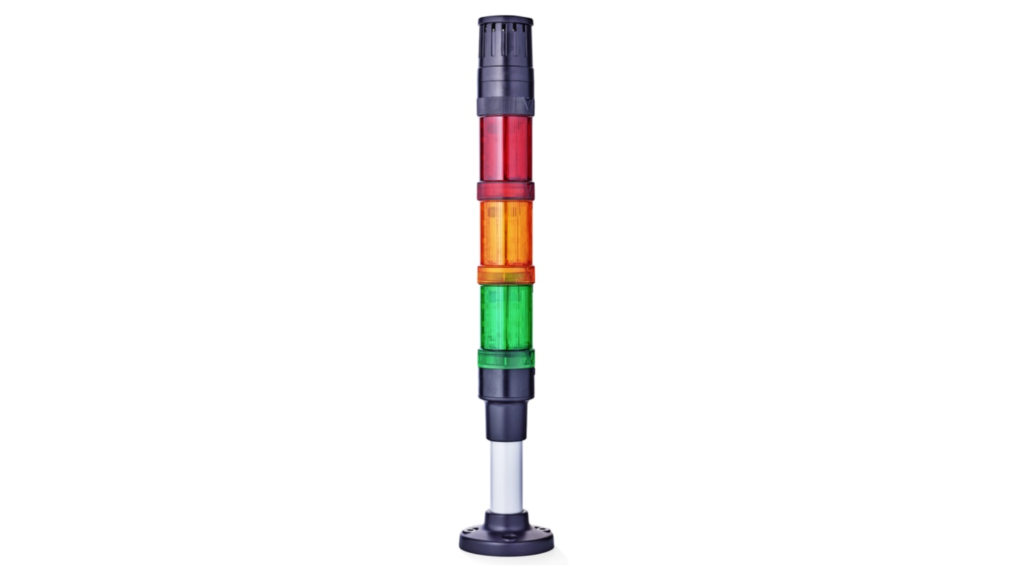 Rs-Online Torretta di segnalazione AUER Signal 24 V ca/cc LED 3 elementi lenti Rosso/Verde/Ambra con Cicalino