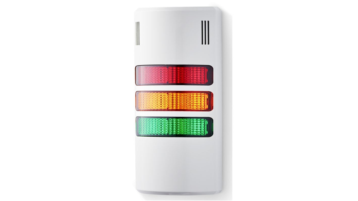 AUER Signal halfDOME90 Series Red/Green/Amber Buzzer Signal Tower, 3 Lights, 230 V ac, 240 V ac, Base Mount