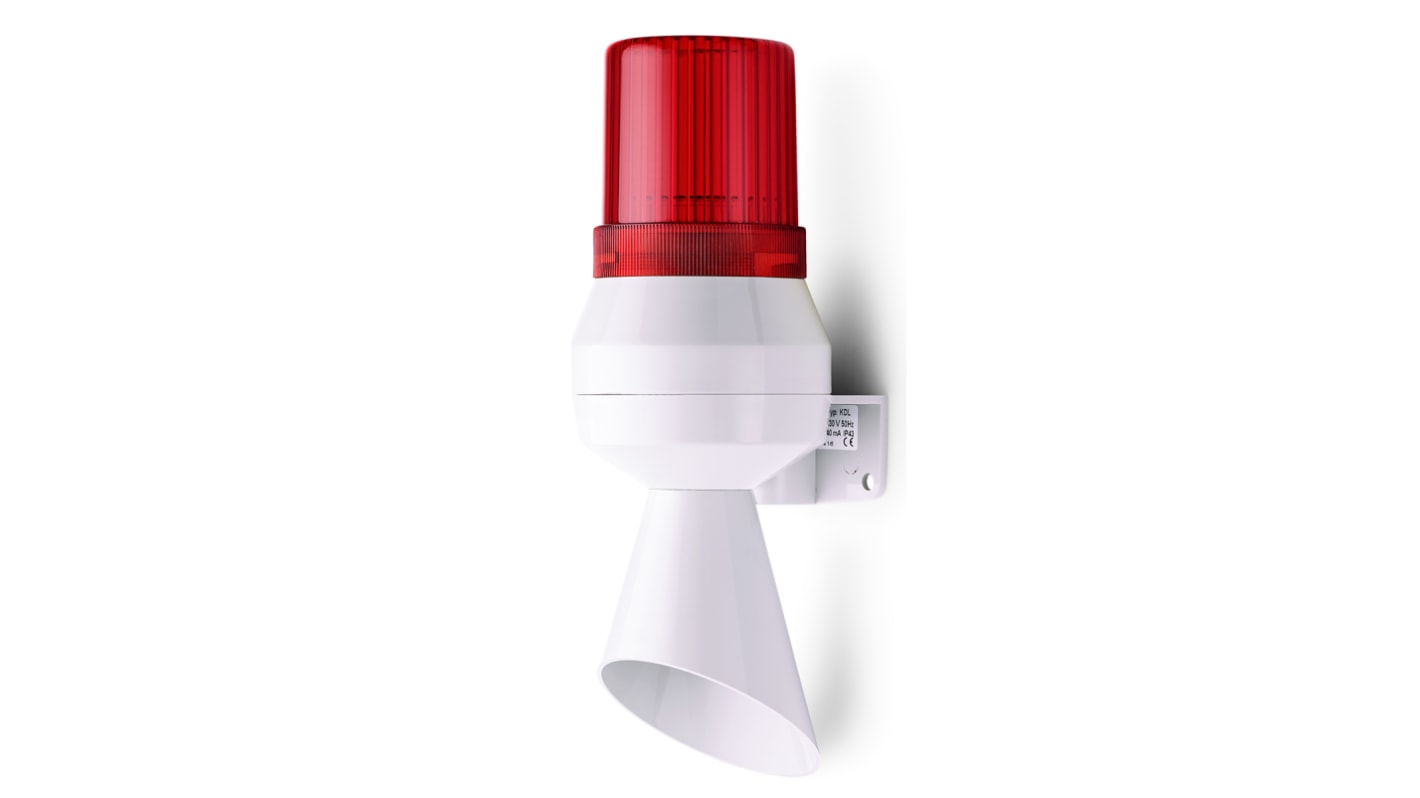 AUER Signal 声光报警器, 230 V 交流电源, 1米外92, 最大92dB, IP43, 红色灯罩, 灰色外壳, KLL系列