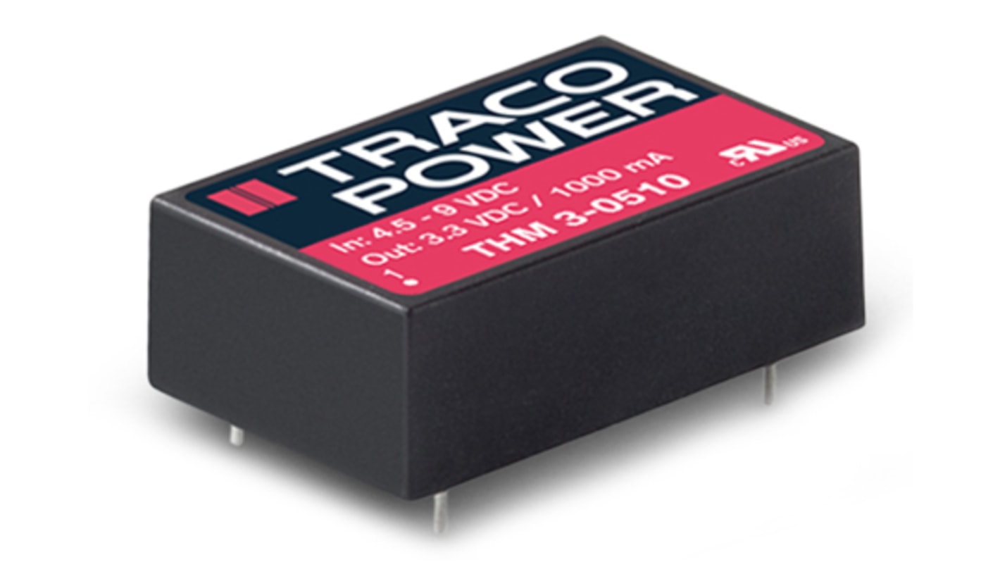 TRACOPOWER THM 3 DC-DC Converter, ±15V dc/ ±100mA Output, 4.5 → 9 V dc Input, 3W, PCB Mount, +90°C Max Temp