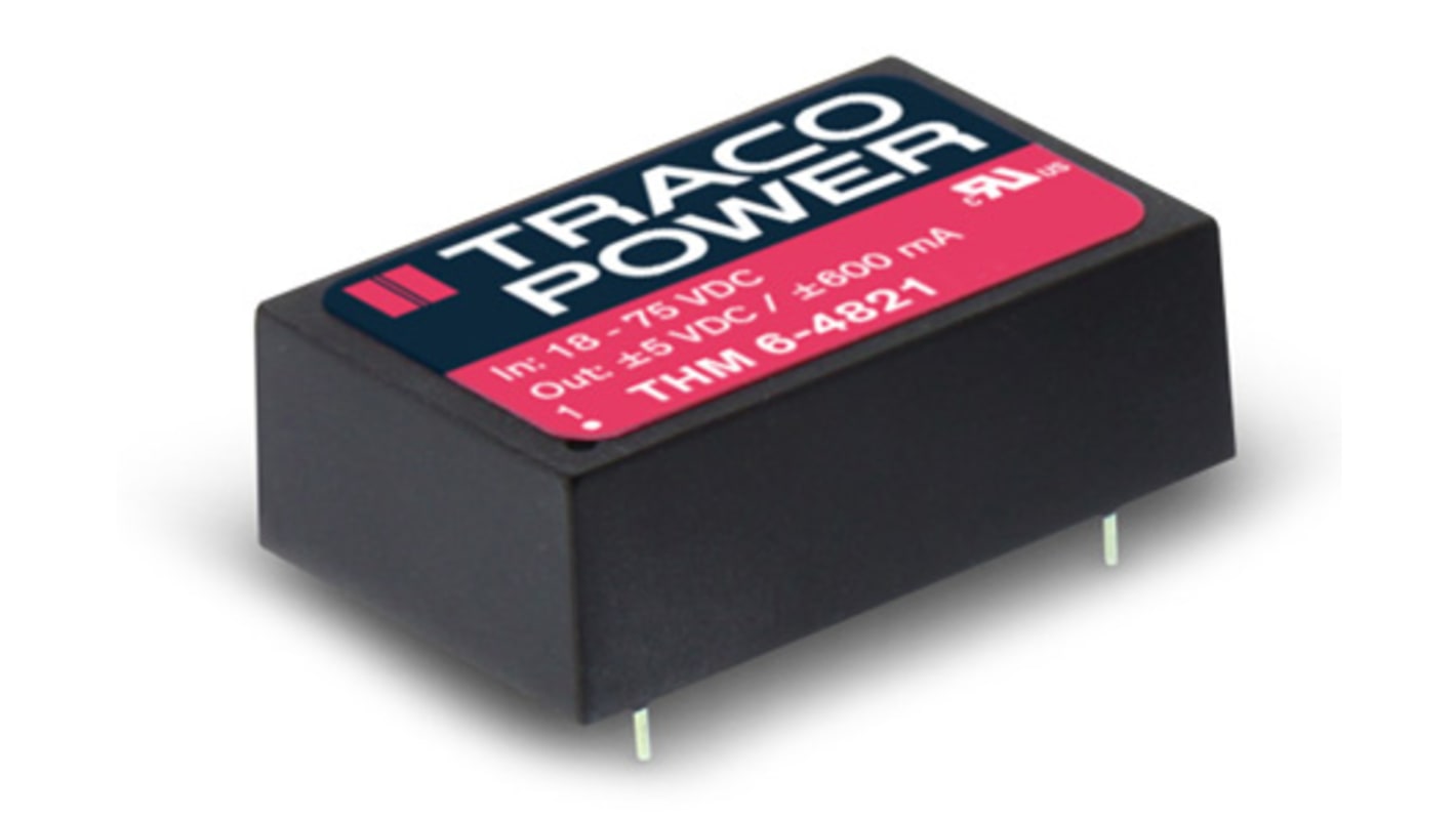 TRACOPOWER THM 6 DC-DC Converter, 24V dc/ 250mA Output, 4.5 → 9 V dc Input, 6W, PCB Mount, +90°C Max Temp -40°C