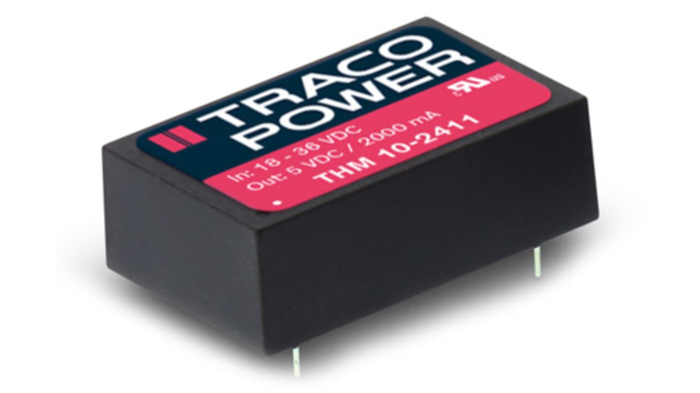TRACOPOWER THM 10 Isolated DC-DC Converter, 12V dc/ 830mA Output, 4.5 → 9 V dc Input, 10W, PCB Mount, +90°C Max