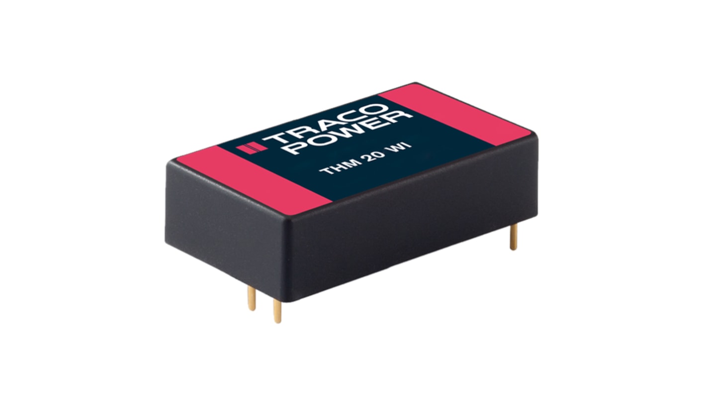 TRACOPOWER THM 20 WI DC-DC Converter, ±15V dc/ 667mA Output, 9 → 75 V dc Input, 20W, PCB Mount