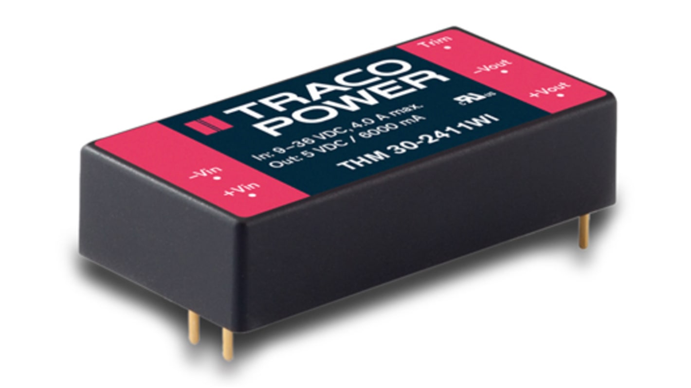 TRACOPOWER THM 30 WI DC/DC-Wandler 30W 24 V dc IN, 15V dc OUT / 2A PCB-Montage 5kV ac isoliert