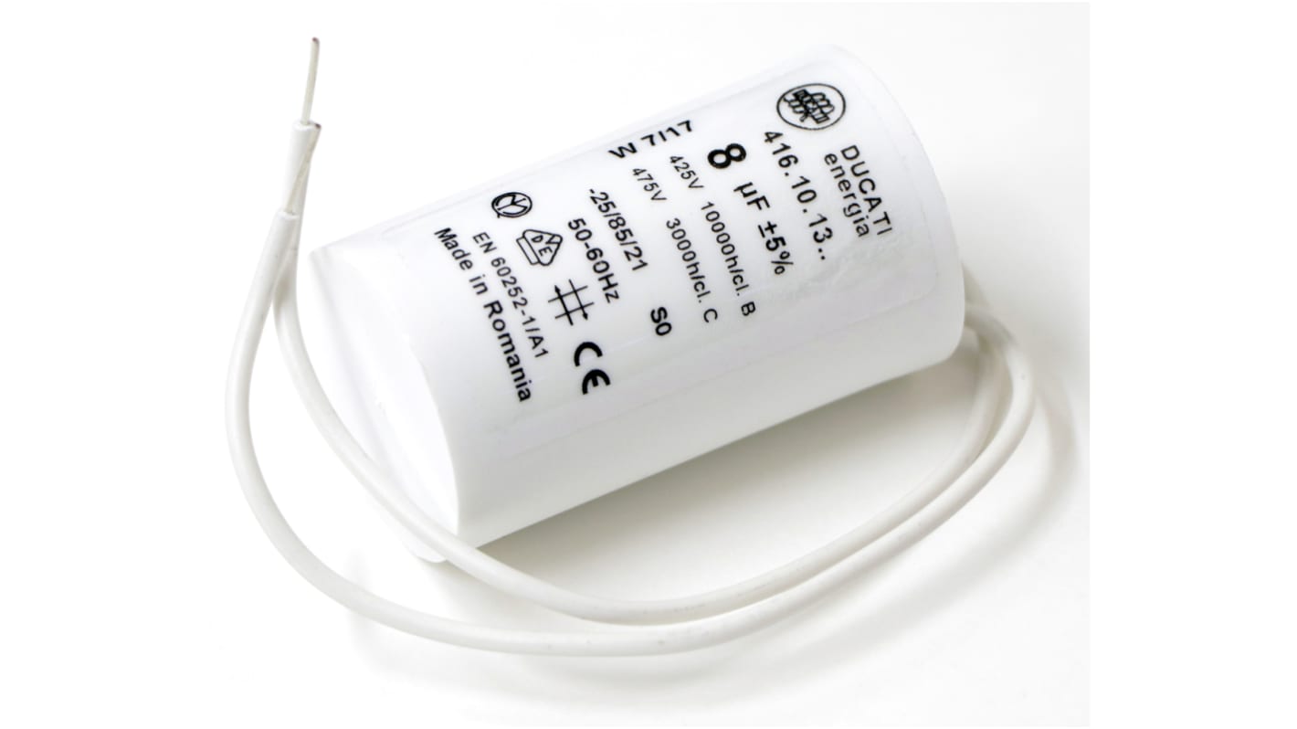 Ducati Energia 4.16.10 Polypropylene Film Capacitor, 450V ac, ±5%, 8μF, Plug In