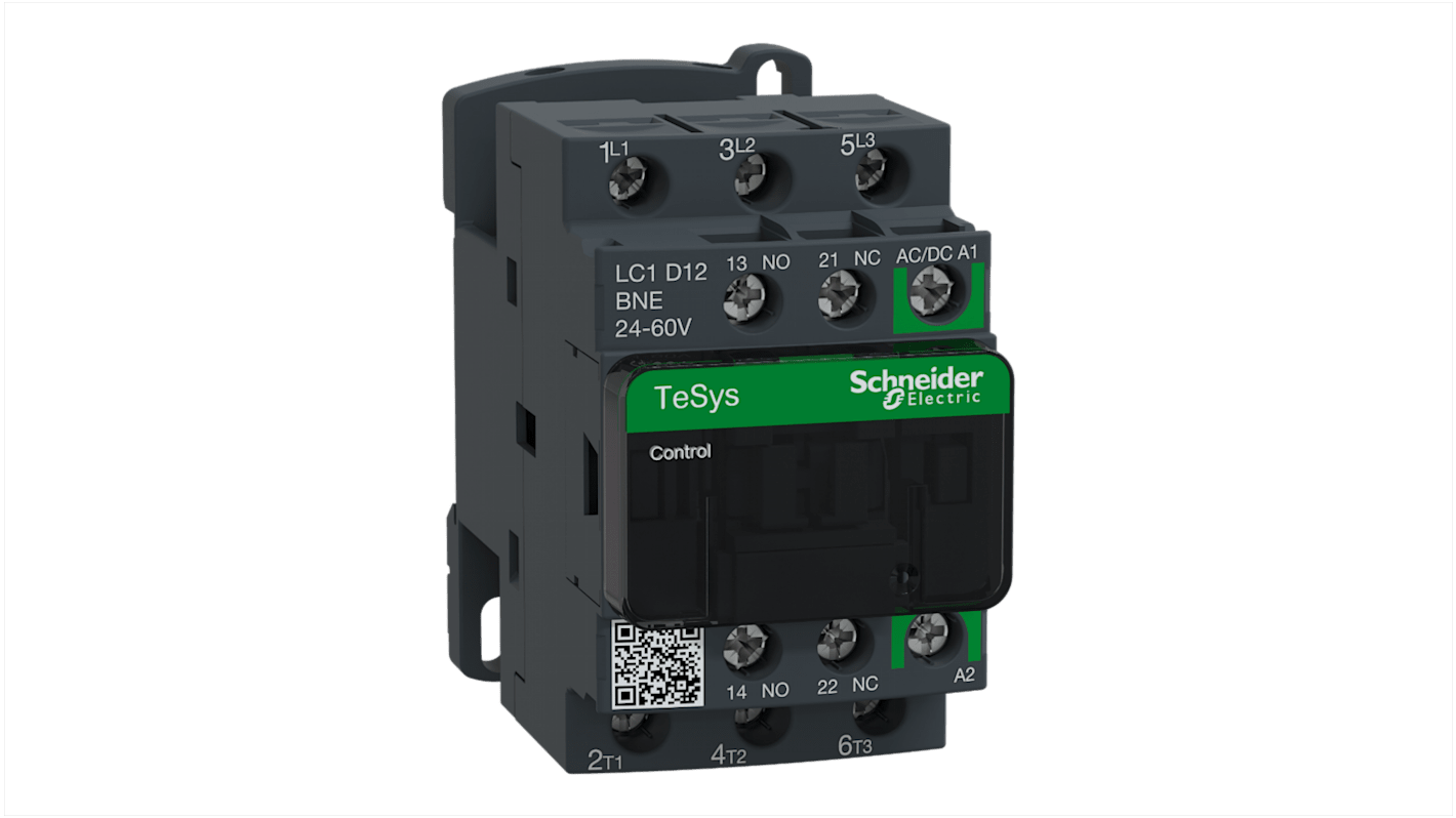 Schneider Electric TeSys D LC1D Contactor, 24 V ac/dc Coil, 3-Pole, 12 A, 5.5 kW, 3NO, 690 V ac