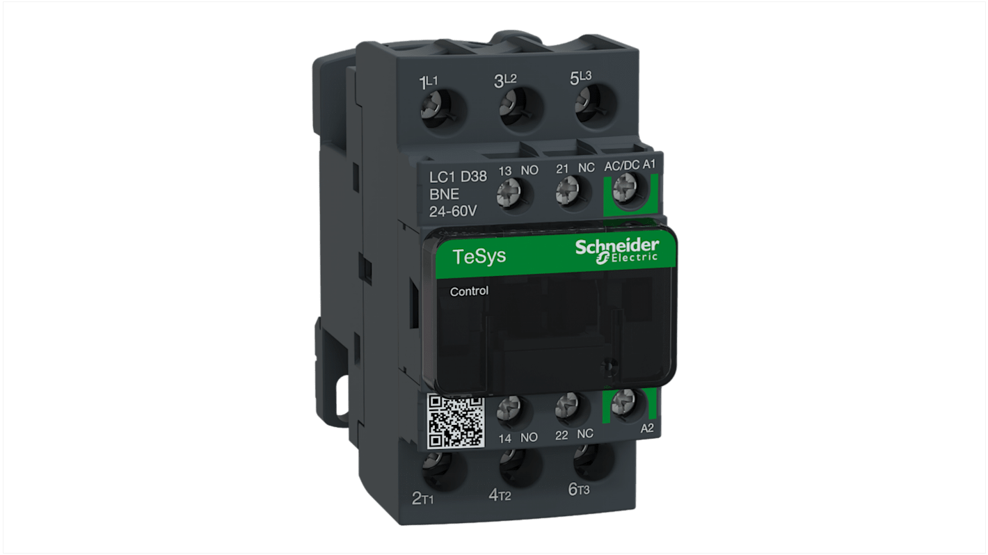 Schneider Electric TeSys D LC1D Contactor, 24 V ac/dc Coil, 3-Pole, 38 A, 18.5 kW, 3NO, 690 V ac