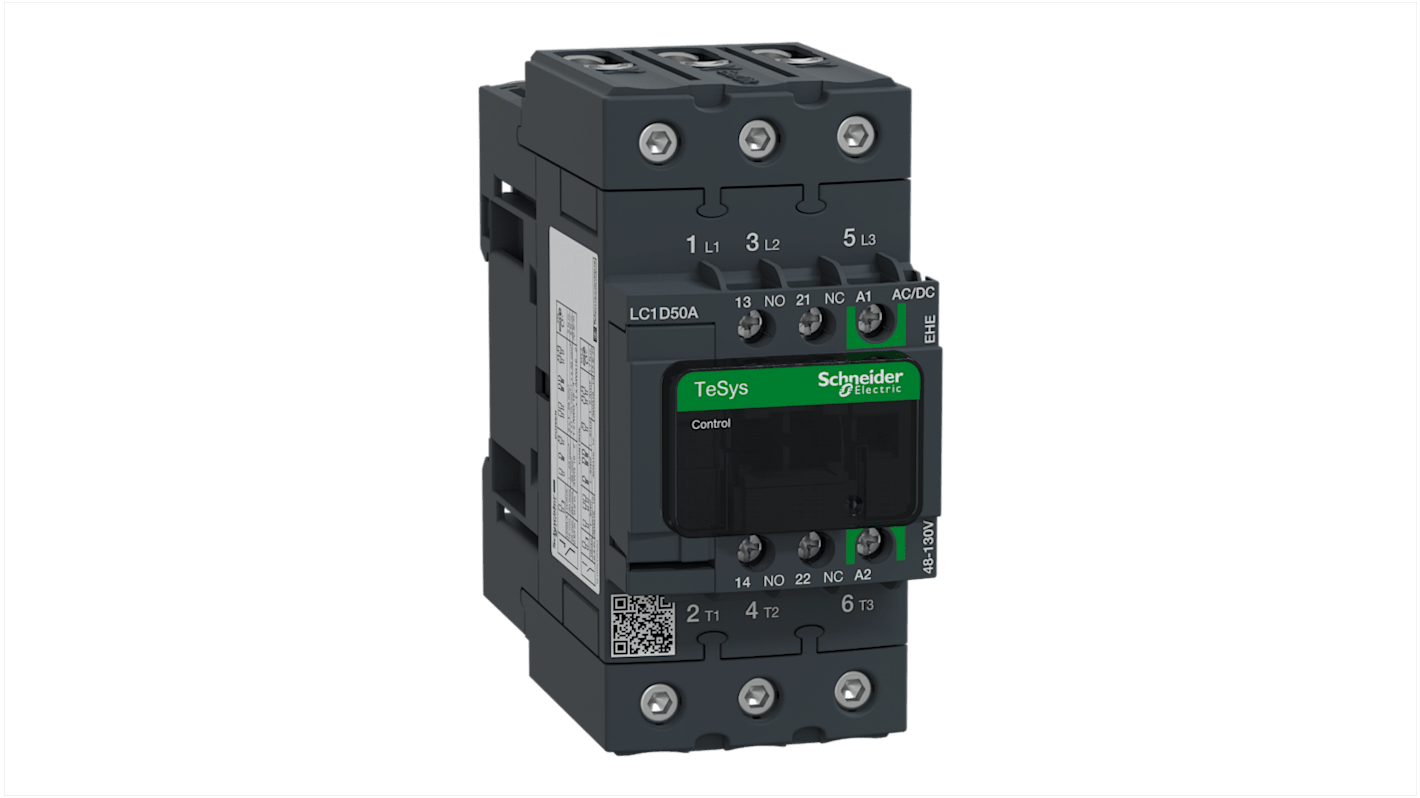 Schneider Electric TeSys D LC1D Contactor, 110 V ac/dc Coil, 3-Pole, 50 A, 22 kW, 3NO, 690 V ac