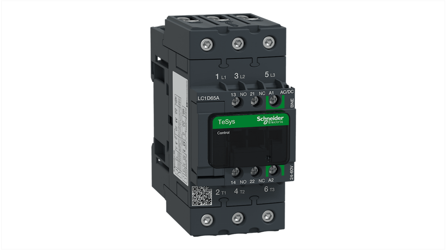 Schneider Electric TeSys D LC1D Contactor, 24 V ac/dc Coil, 3-Pole, 65 A, 30 kW, 3NO, 690 V ac