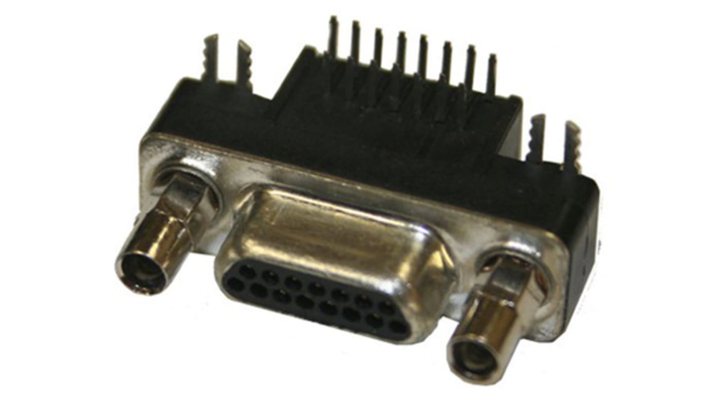 Norcomp MICRO-D 15 Way Right Angle Through Hole D-sub Connector Plug, 1.27mm Pitch, with Boardlocks, Standoffs