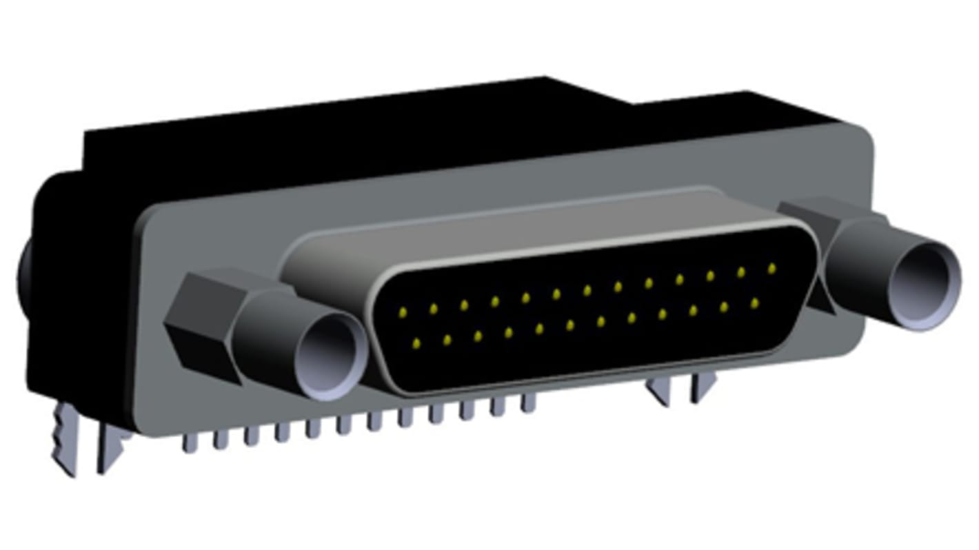 Norcomp MICRO-D 25 Way Right Angle Through Hole D-sub Connector Plug, 1.27mm Pitch, with Boardlocks, Standoffs