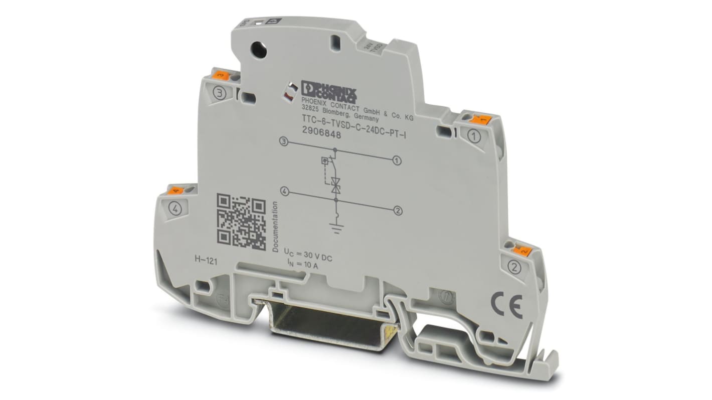 Phoenix Contact, TTC-6-TVSD-C-24DC-PT-I Surge Protector 30 V dc Maximum Voltage Rating Surge Protection Device