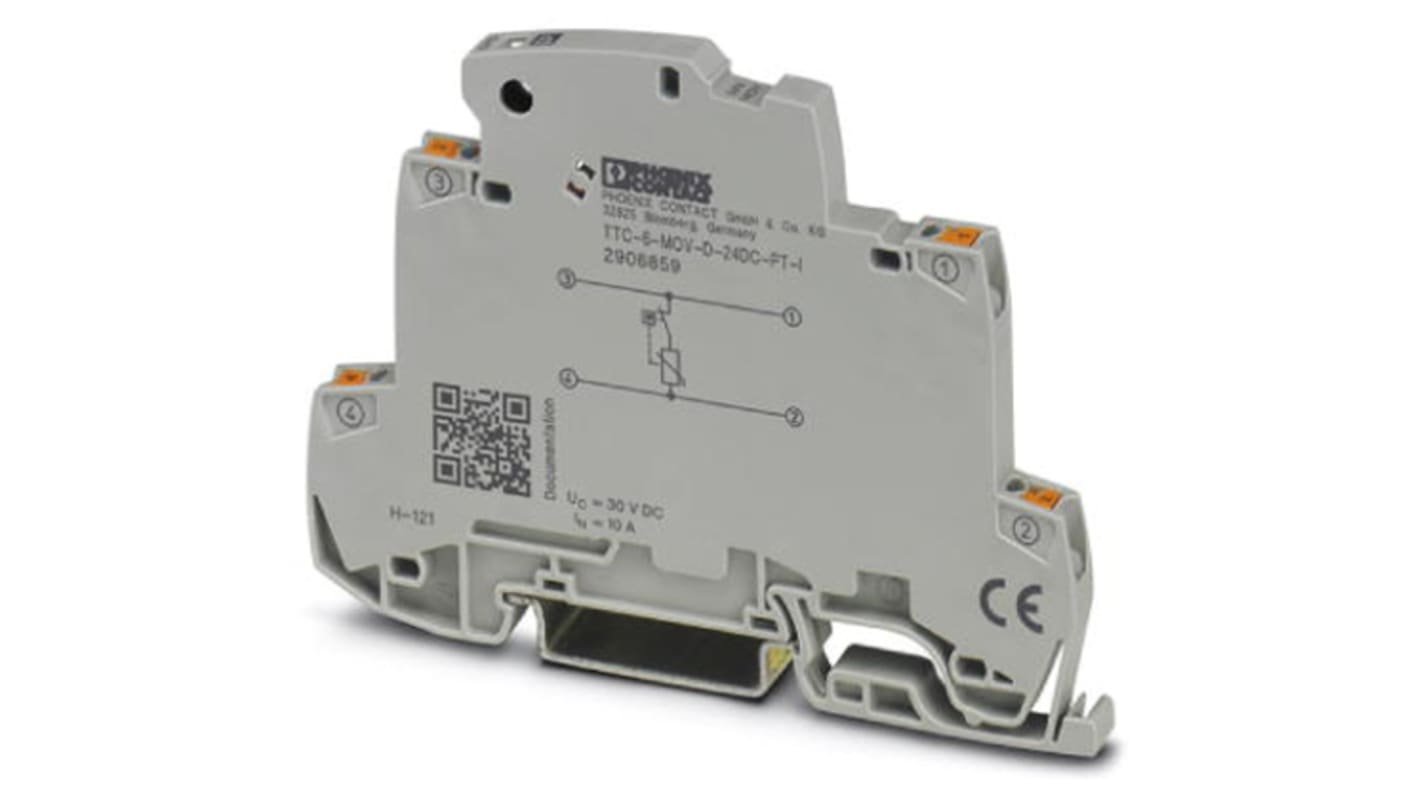Phoenix Contact, TTC-6-MOV-D-24DC-PT-I Surge Protector 30 V dc Maximum Voltage Rating 2kA Maximum Surge Current Surge