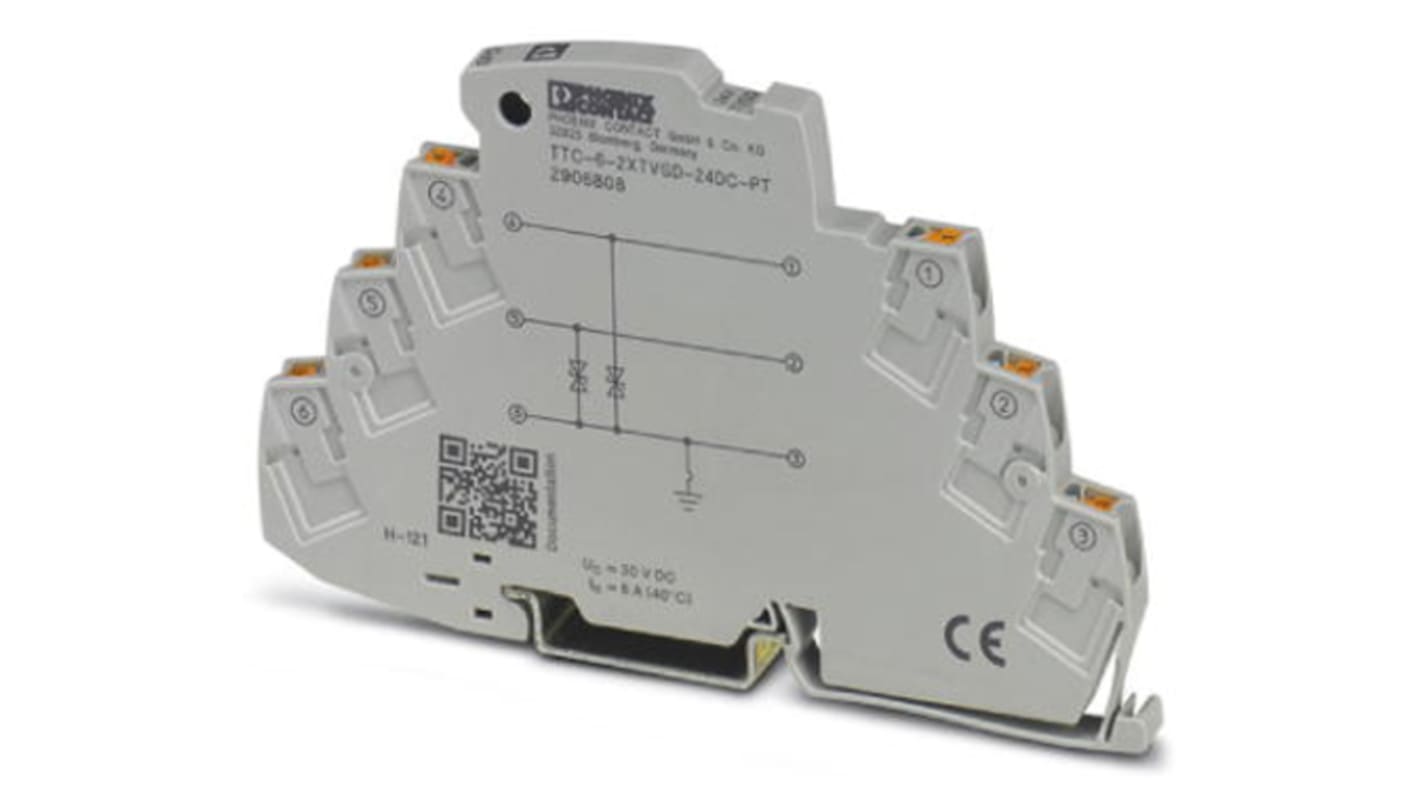 Phoenix Contact, TTC-6-2XTVSD-24DC-PT Surge Protector 30 V dc Maximum Voltage Rating 1kA Maximum Surge Current Surge