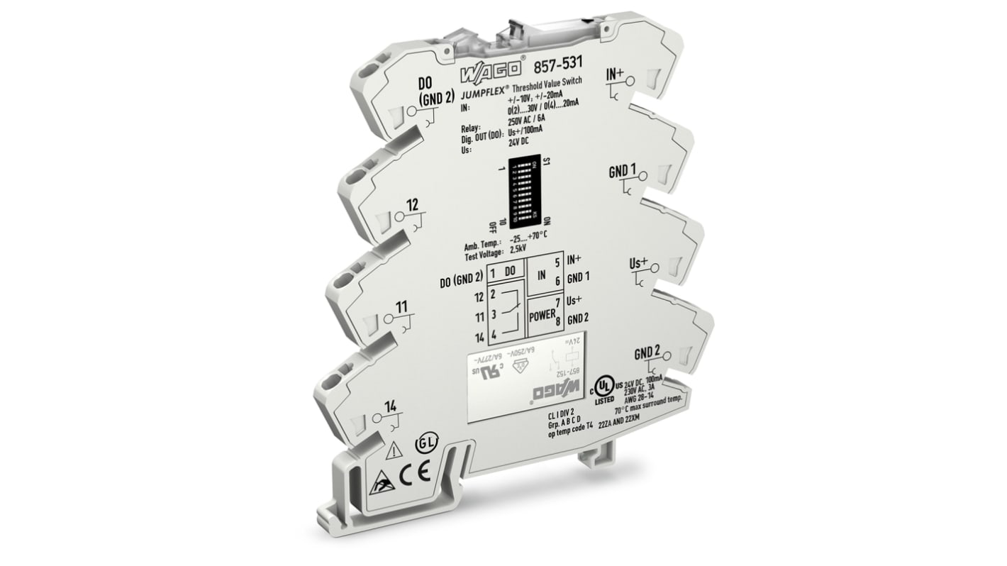 WAGO Signal Conditioner, Current, Voltage Input, Digital, Relay Output, 24V dc Supply