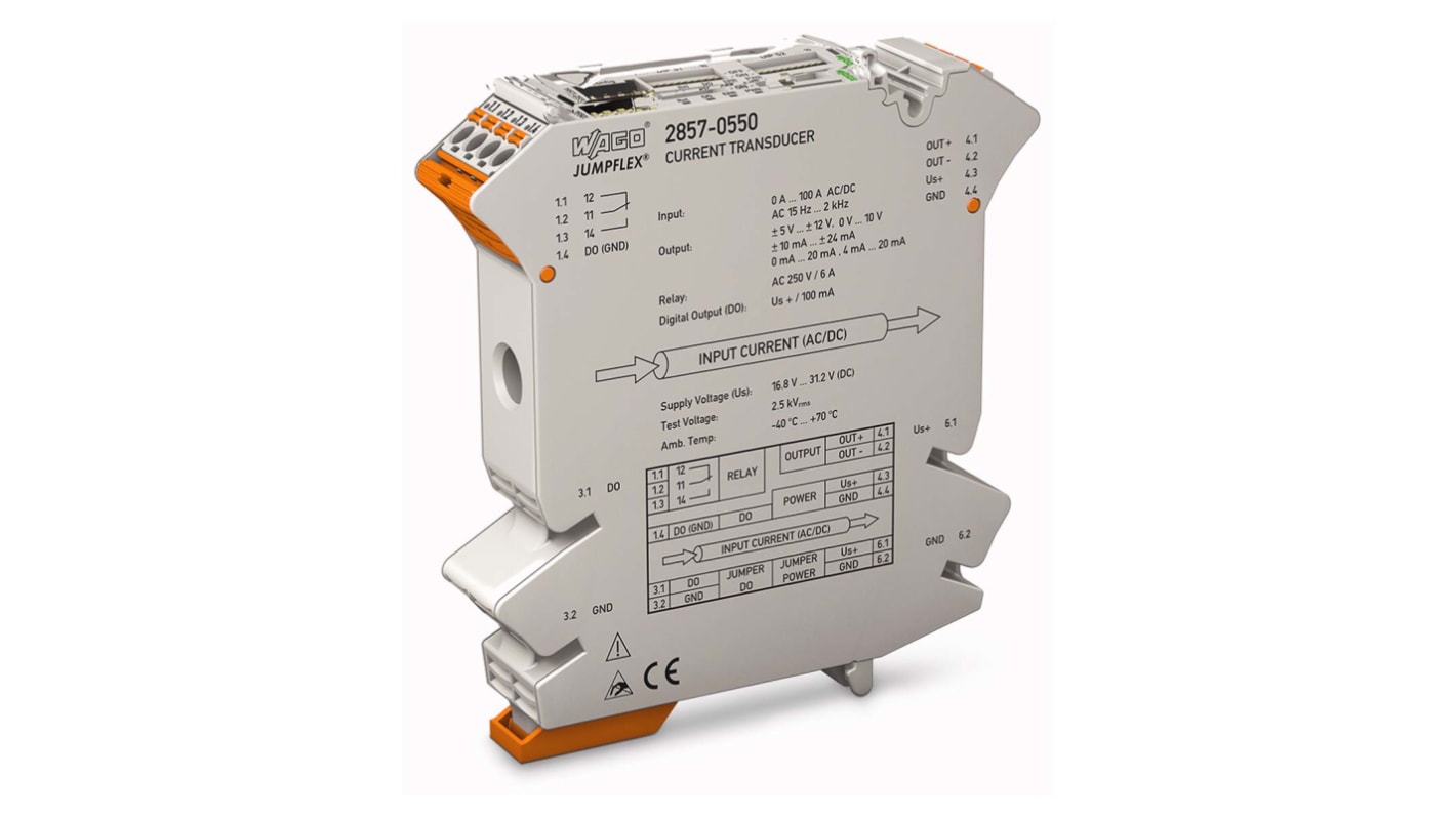 WAGO Current Measuring Transducer, Current Input, Digital, Relay Output, 24V dc Supply