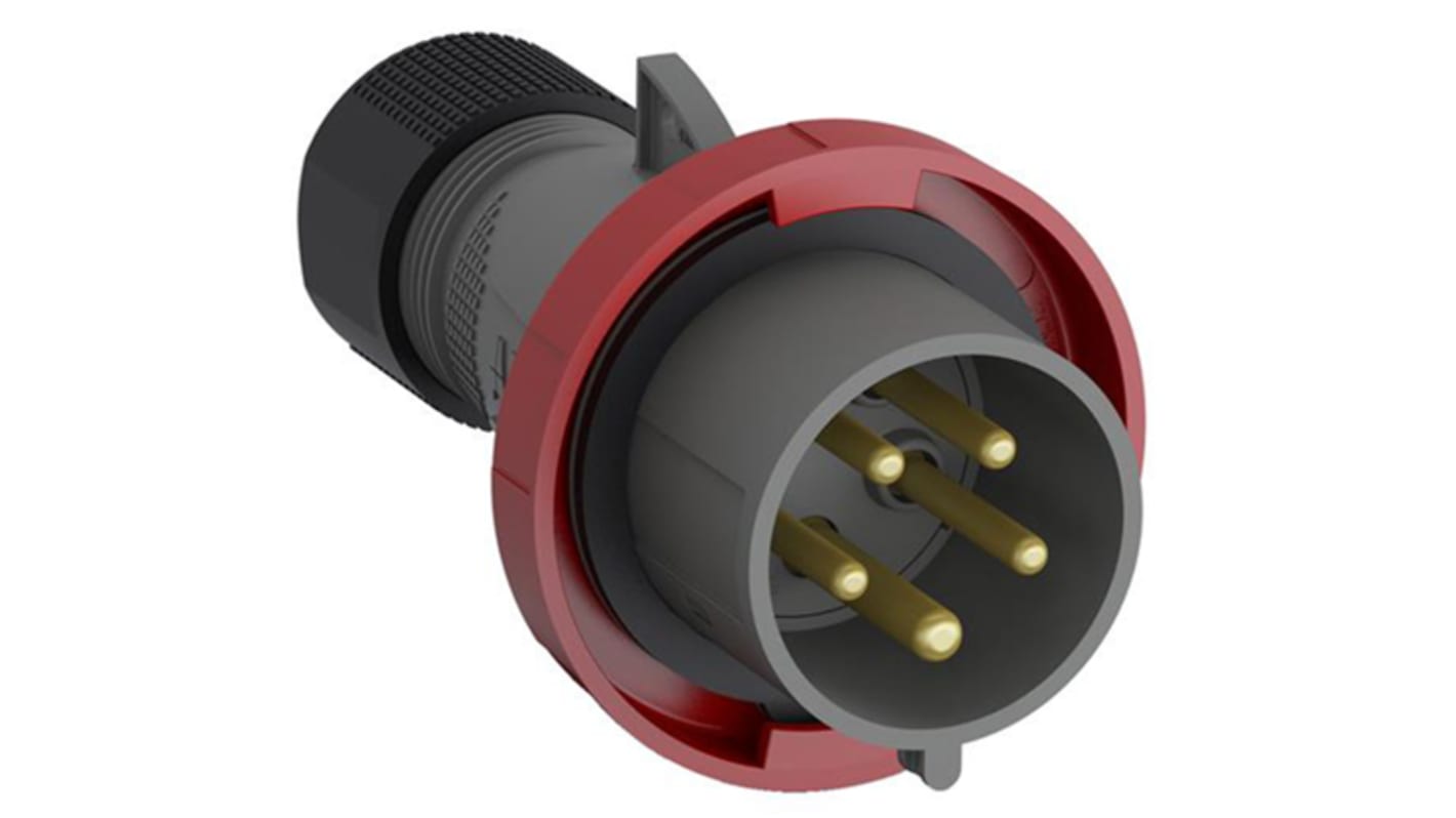 Amphenol Industrial, Easy & Safe IP67 Red Cable Mount 3P + N + E Industrial Power Plug, Rated At 32A, 415 V