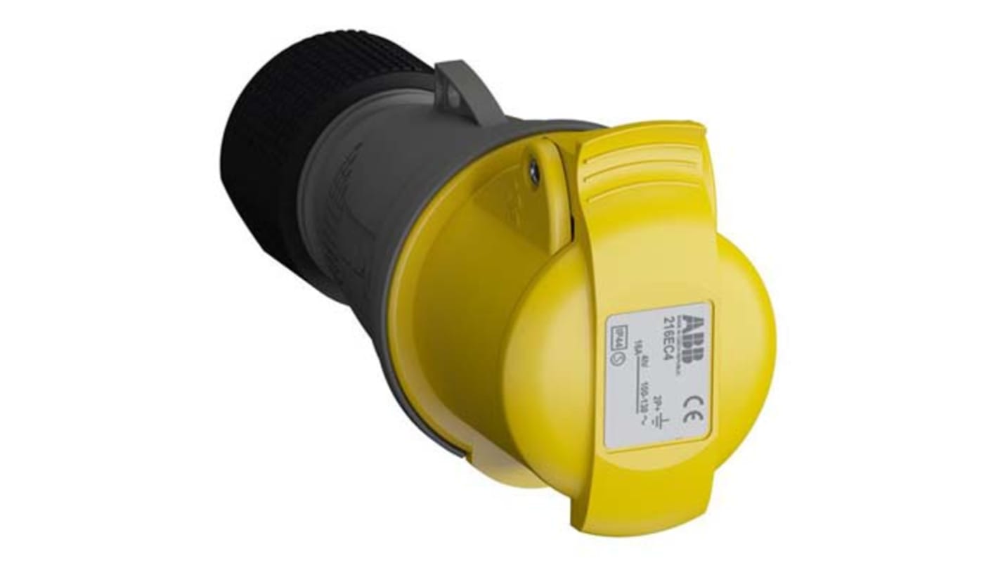 Amphenol Industrial, Easy & Safe IP44 Yellow Cable Mount 2P + E Industrial Power Socket, Rated At 16A, 110 V