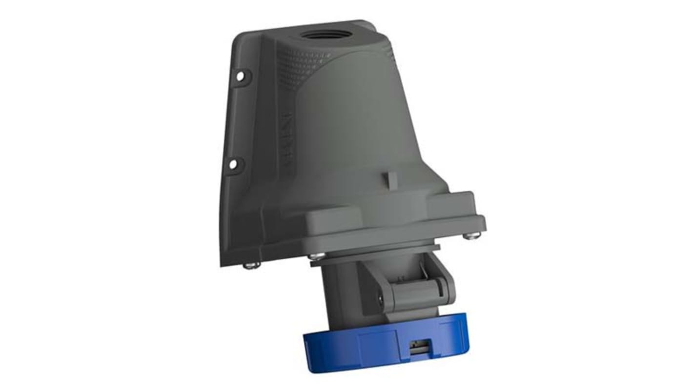 Amphenol Industrial, Easy & Safe IP67 Blue Wall Mount 2P + E Right Angle Industrial Power Socket, Rated At 16A, 230 V