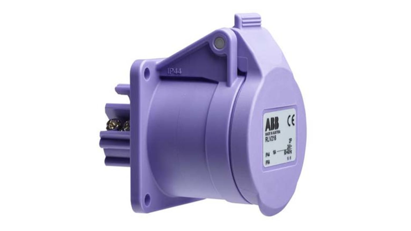 Amphenol Industrial, Easy & Safe IP44 Purple Panel Mount 2P Industrial Power Socket, Rated At 16A, 20 → 25 V