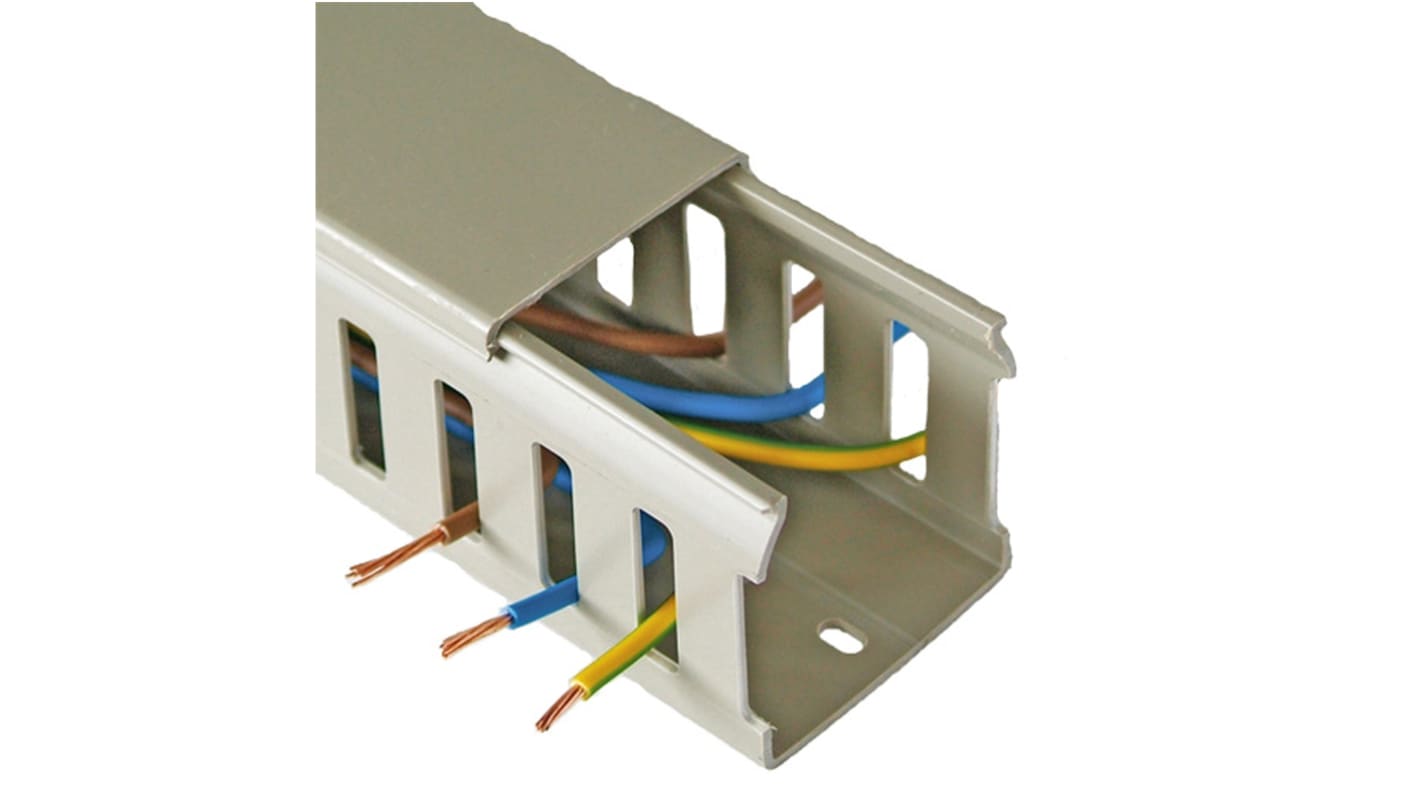 Betaduct Grey Slotted Panel Trunking - Closed Slot, W25 mm x D75mm, L2m, PVC