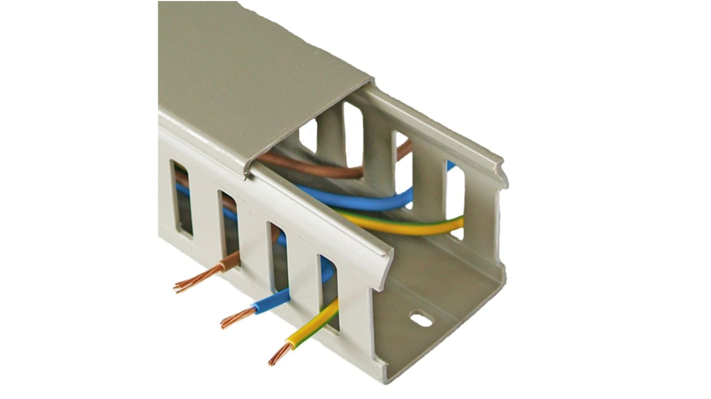 Betaduct Grey Slotted Panel Trunking - Closed Slot, W50 mm x D75mm, L2m, PVC
