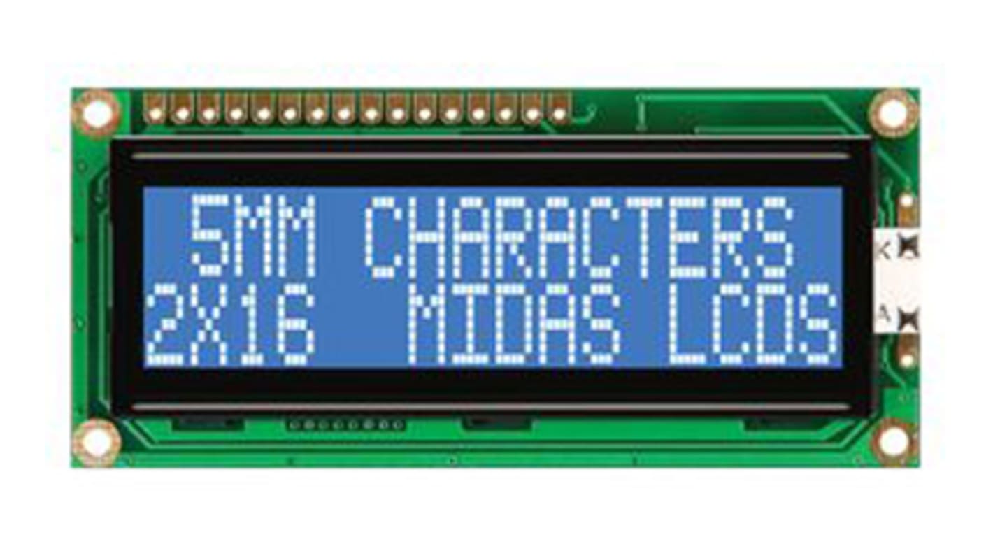 Display monocromatico LCD Midas, Alfanumerico, 2x16 caratteri, interfaccia 8 bit