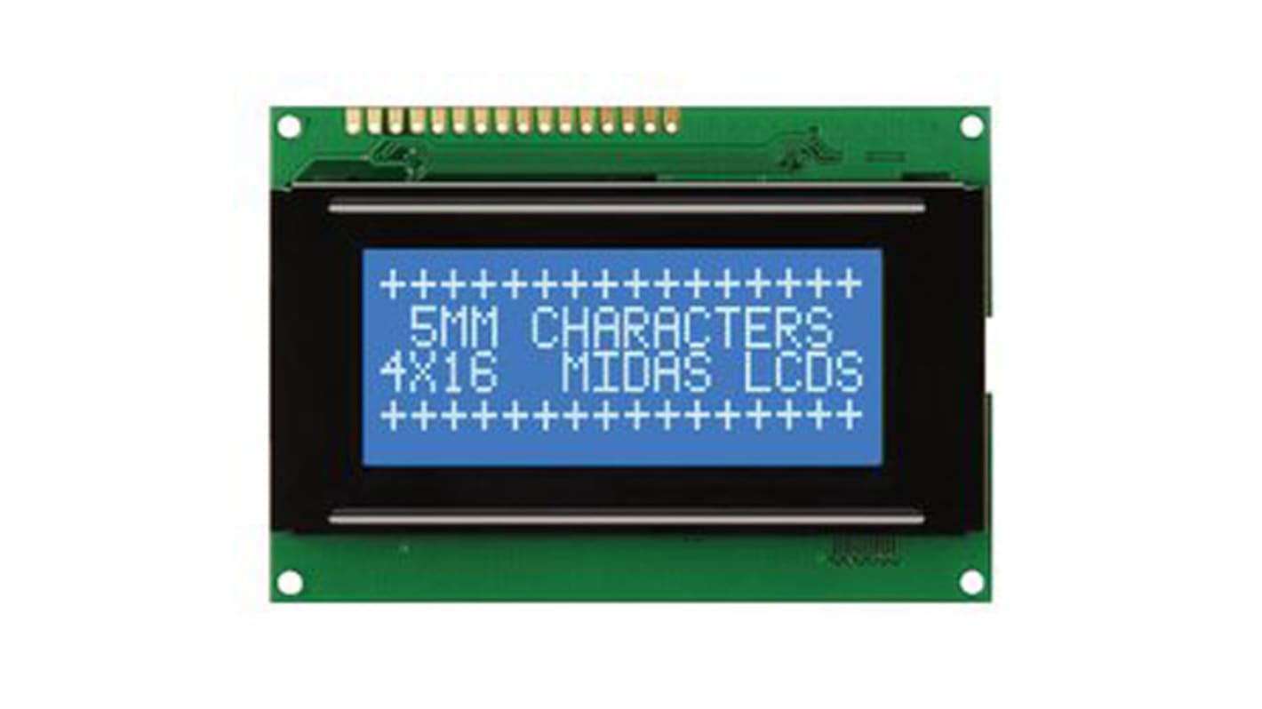 Midas MC41605A6W-BNMLW-V2 A Alphanumeric LCD Display, Blue on White, 4 Rows by 16 Characters, Transmissive