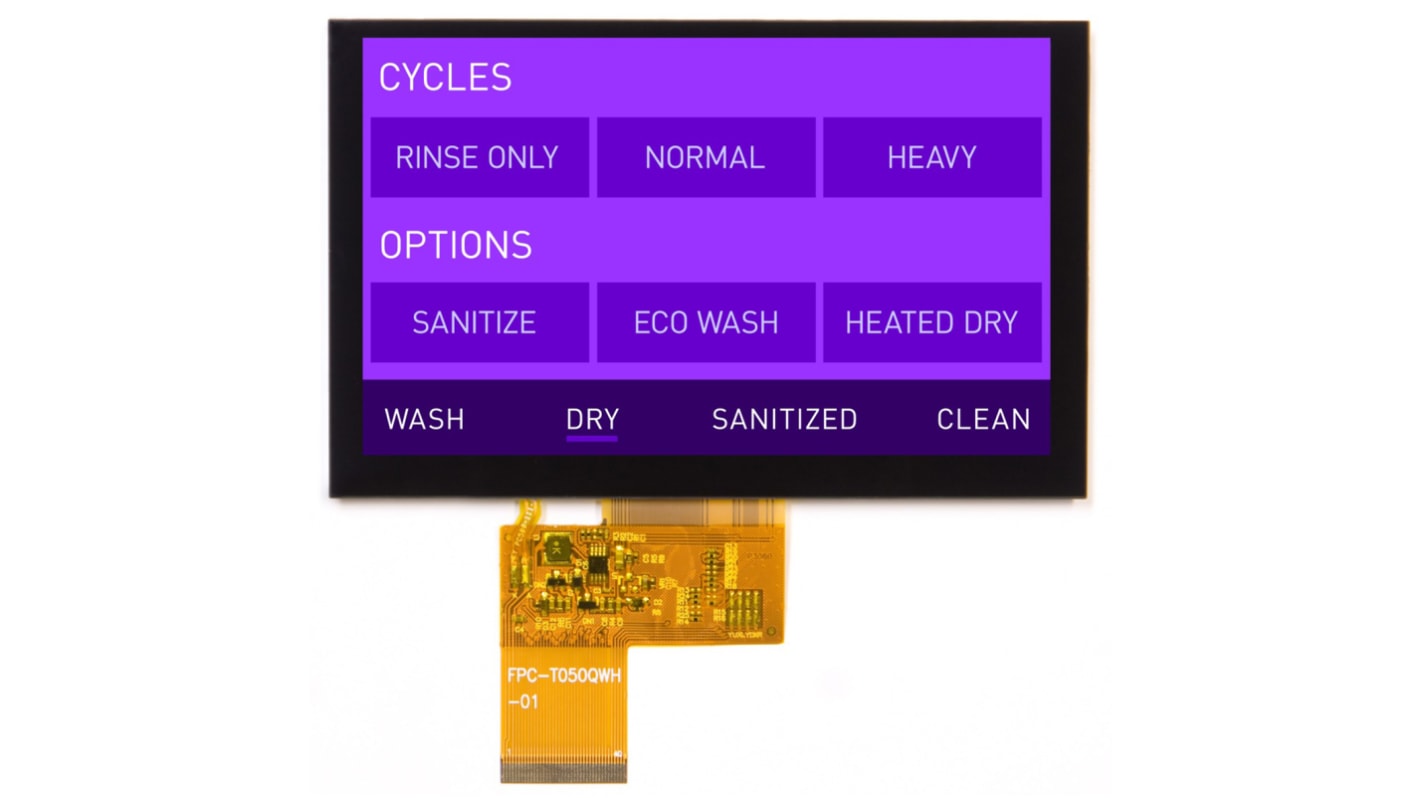 Display LCD color TFT Displaytech de 5plg, 800 x 480pixels, alim. 3 → 3,6 V, interfaz Paralelo