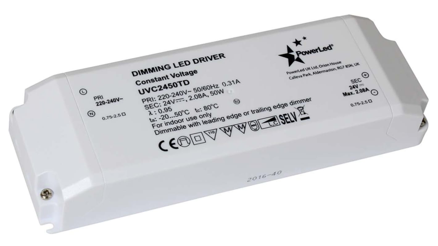 Driver LED tensión constante PowerLED, IN: 220 - 240 Vac, OUT: 24V, 2.08A, 50W, regulable