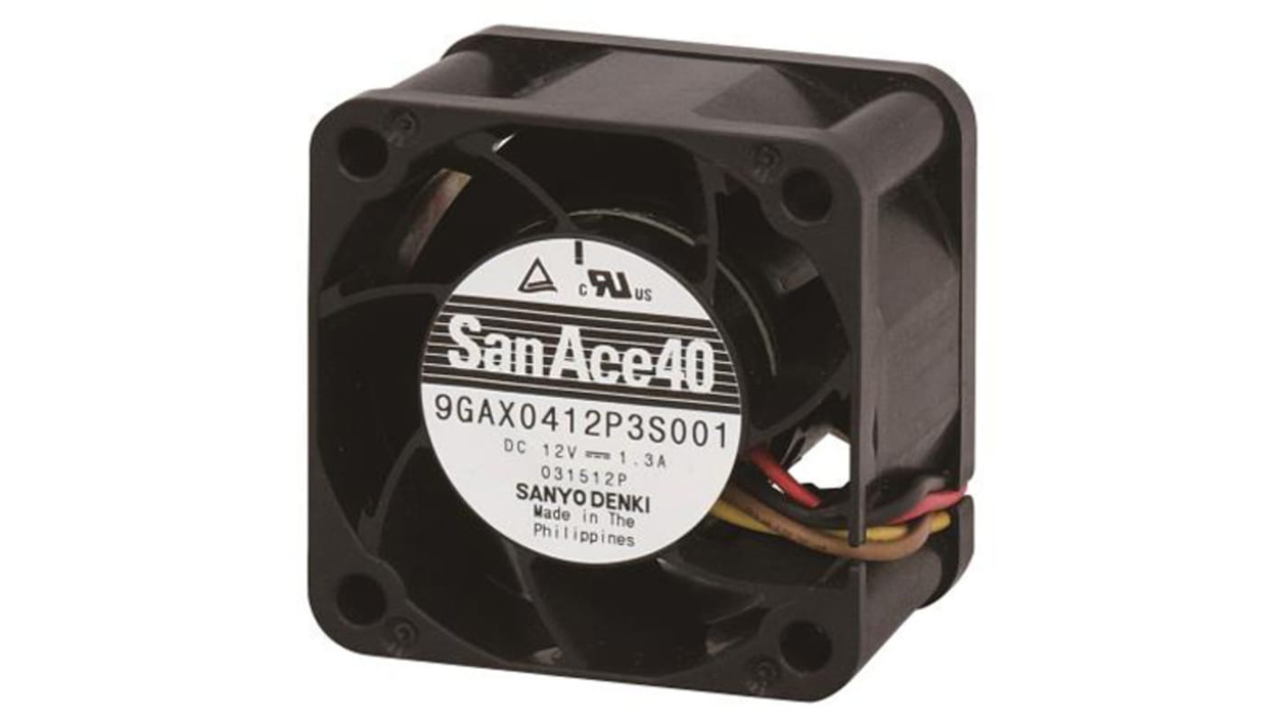 Sanyo Denki San Ace 9GAX Series Axial Fan, 12 V dc, DC Operation, 48.6m³/h, 11.04W, 920mA Max, 40 x 40 x 28mm