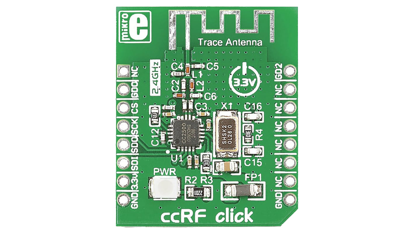 Strumento di sviluppo comunicazione e wireless MikroElektronika ccRF Click, 2.4GHz, Ricetrasmettitore RF