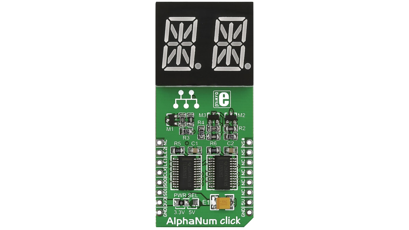 MikroElektronika MIKROE-1851, AlphaNum G Click 2 14 Segment Display Add On Board With TLC5926 x 2