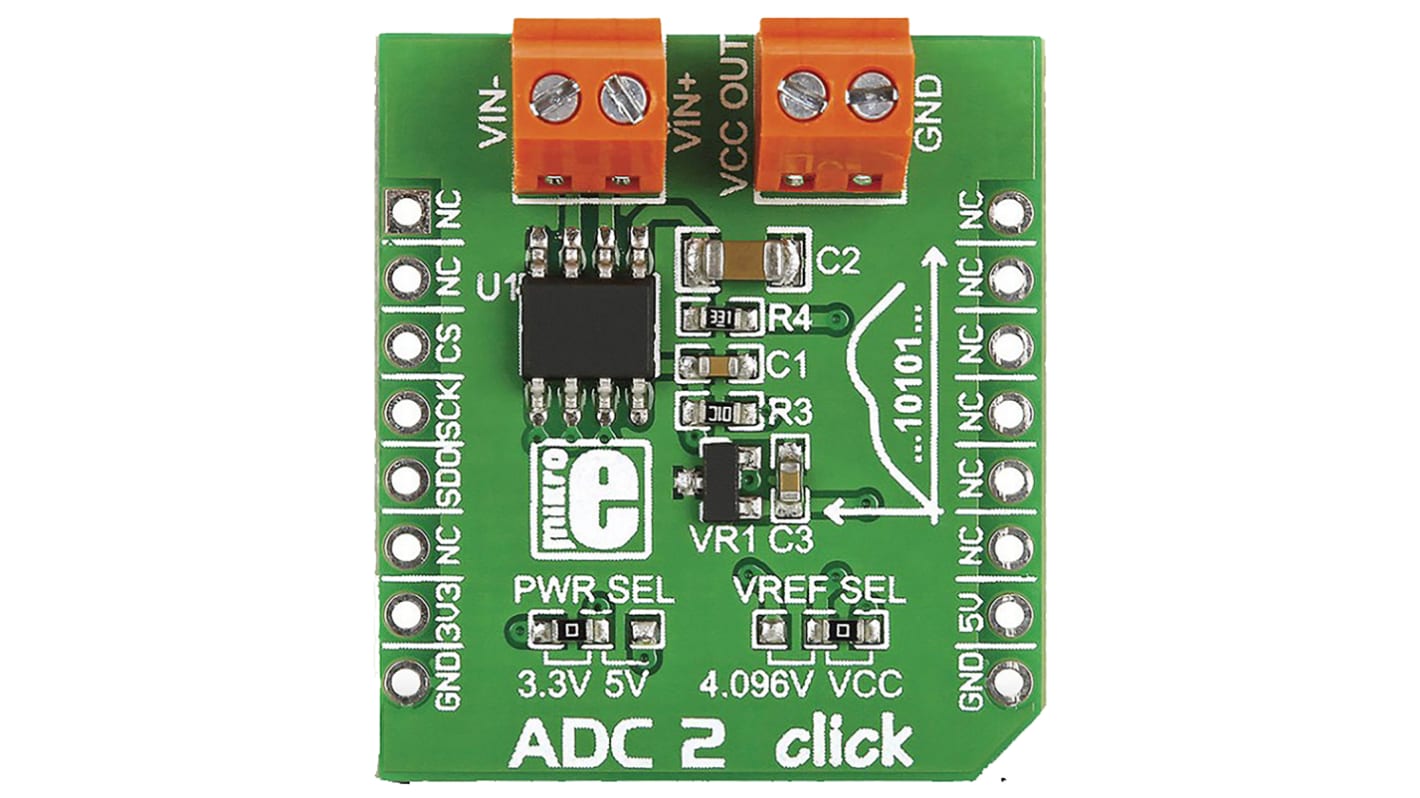 MikroElektronika ADC转化器模块, ADC2 Click, 22 位, 用于开发MCP3551/3 22 位多通道模拟到数字转换器