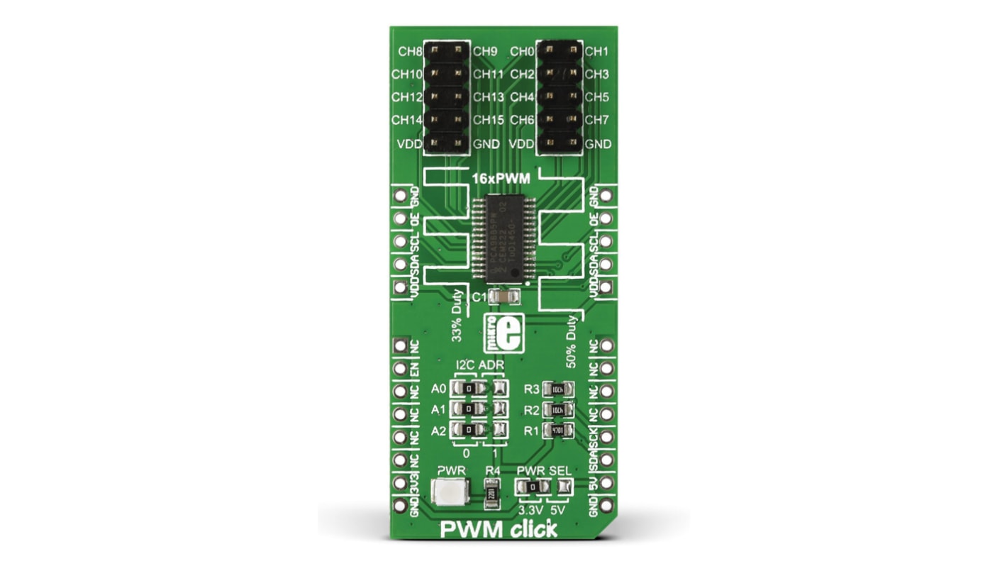 MikroElektronika PWM Click PWM Controller for PCA9685PW for LED Drivers, Robots, Servo Motors